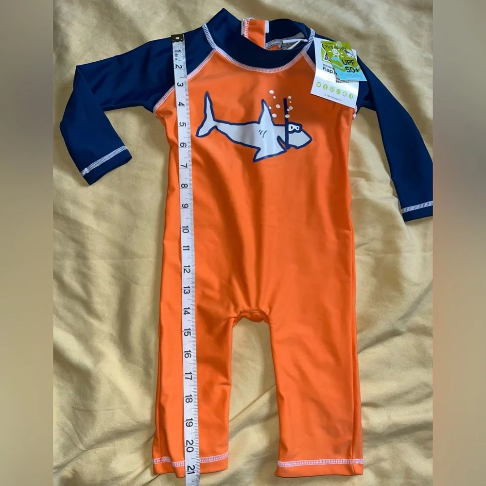Flap Happy Kids UV 50 NWT Shark Print Long Surf Swimsuit Size 12M